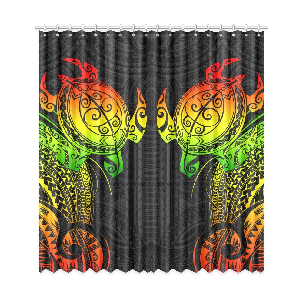 Turtle Window Curtain Reggage Polynesian (Two Pieces) One Size 50"x108"(Two Piece) Black - Polynesian Pride