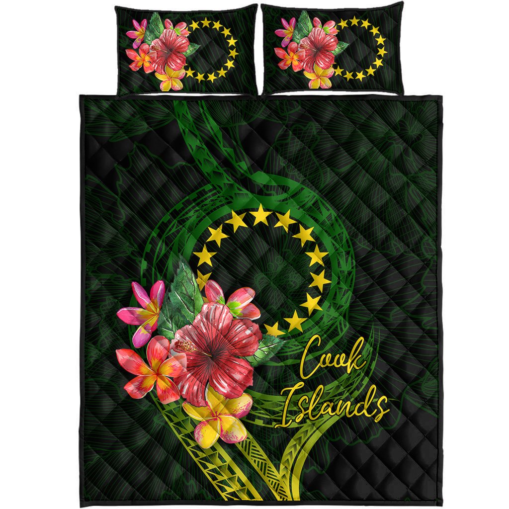 Cook Islands Polynesian Quilt Bed Set - Floral With Seal Flag Color - Polynesian Pride