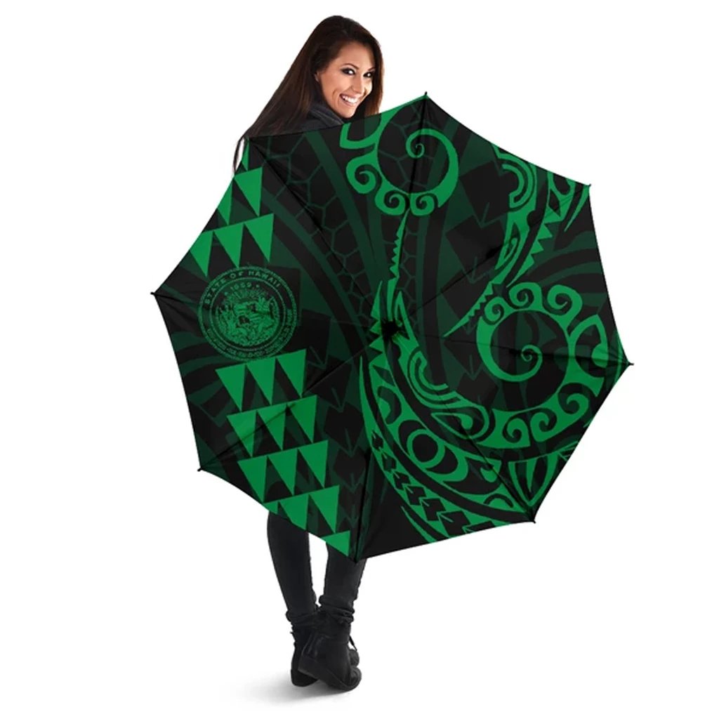 Seal Of Hawaii Polynesian Umbrella Green - Circle Style Umbrella One Size Green - Polynesian Pride