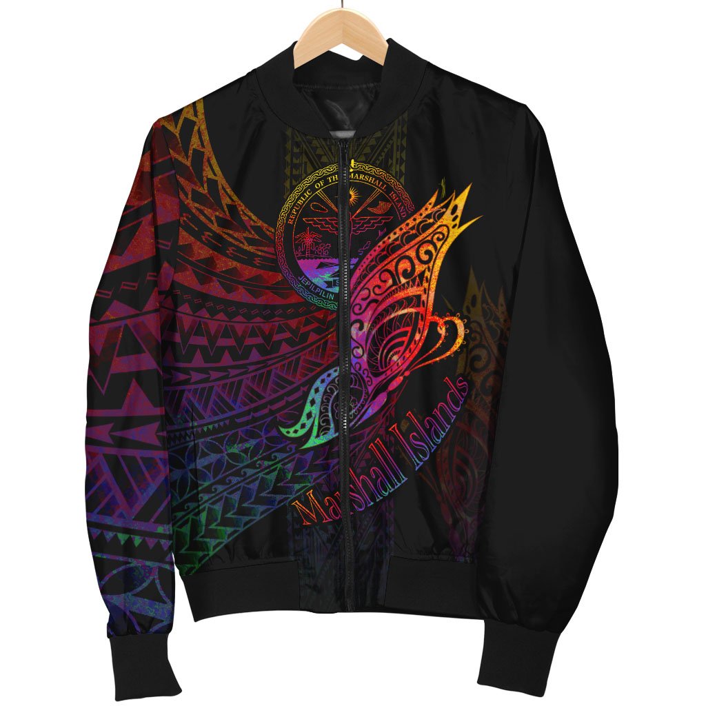 Marshall Islands Men's Bomber Jacket - Butterfly Polynesian Style - Polynesian Pride