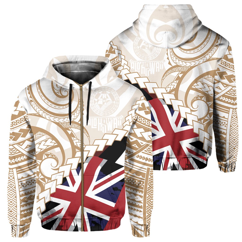 Polynesian Kakau Flag of Hawaii Zip Hoodie Gold Unisex Gold - Polynesian Pride