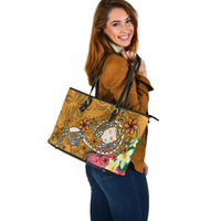 Fiji Large Leather Tote - Turtle Plumeria (Gold) - Polynesian Pride