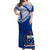 Samoa Siapo Off Shoulder Long Dress Sporty Mix Barkcloth Panel LT13 Women Blue - Polynesian Pride