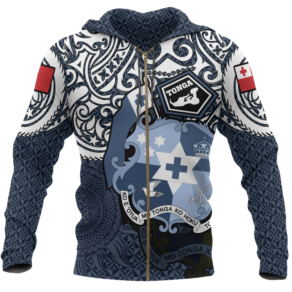 Tonga Polynesian Hoodie (Zip up) Tongan Pride (Blue) Unisex Blue - Polynesian Pride