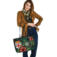 Fiji Polynesian Leather Tote Bag - Green Turtle Hibiscus - Polynesian Pride