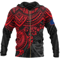 Guam Polynesian Hoodie (Zip up) Red Turtle Unisex RED - Polynesian Pride
