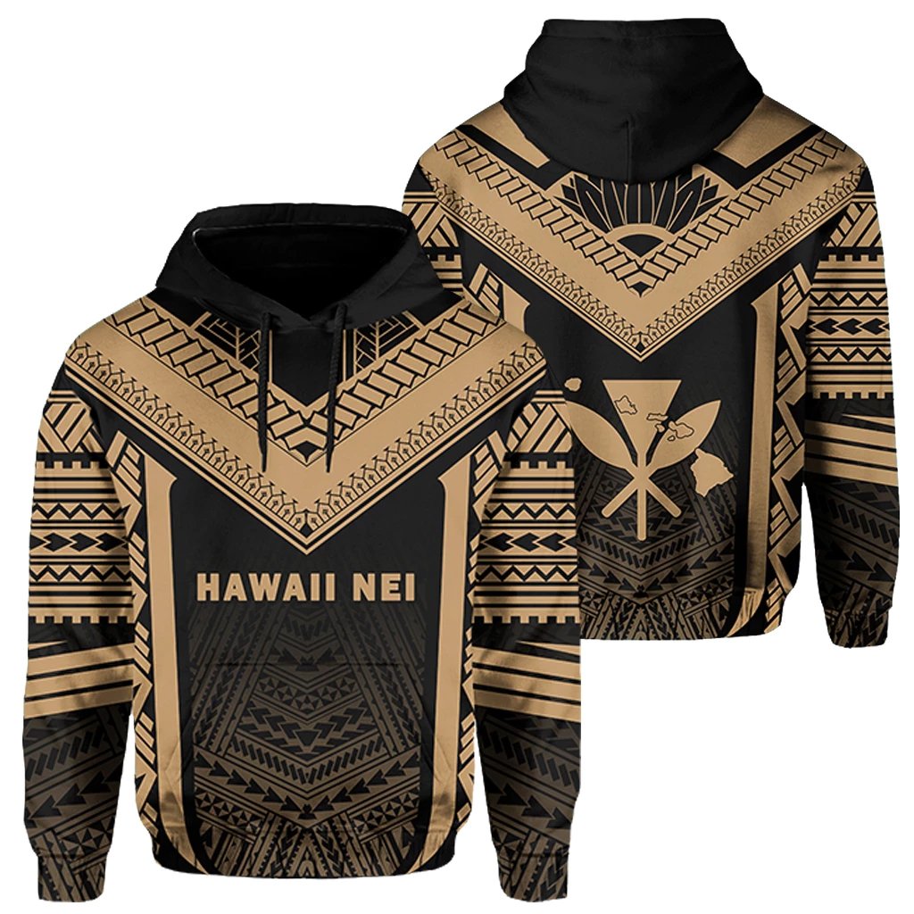 Hawaii Kanaka Polynesian Hoodie Active Gold Unisex Gold - Polynesian Pride