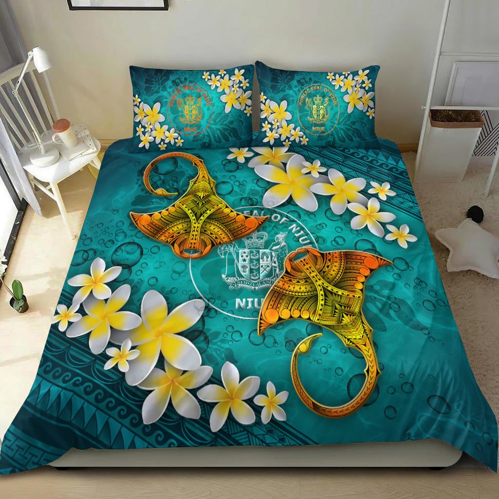 Niue Polynesian Bedding Set - Manta Ray Ocean Blue - Polynesian Pride