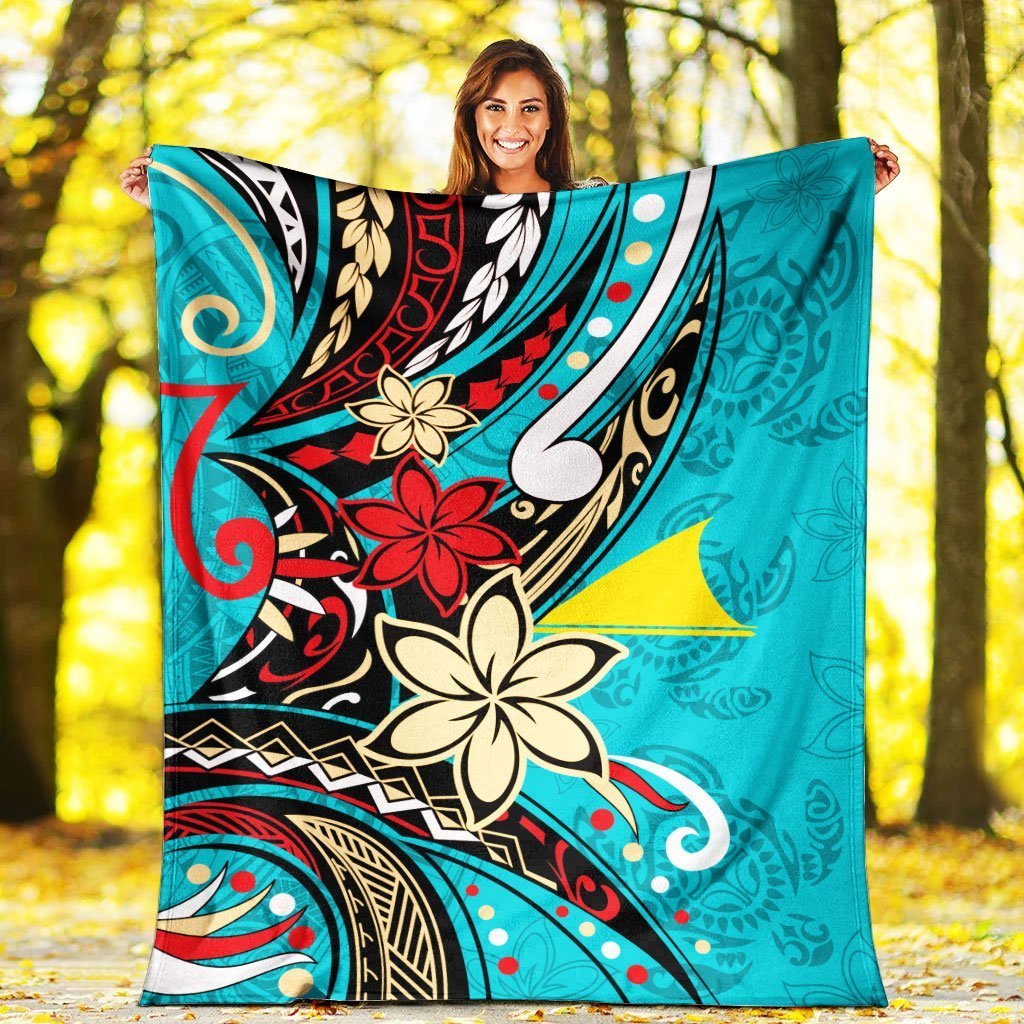 Tokelau Premium Blanket - Tribal Flower With Special Turtles Blue Color - Polynesian Pride