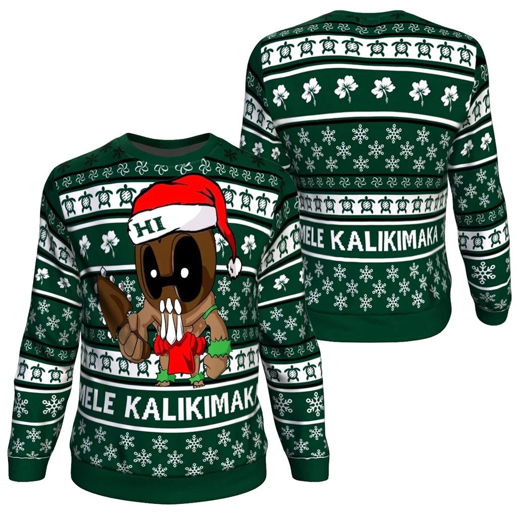 Hawaii Warriors Mele Kalikimaka Sweatshirt - Ugly Hawaii Christmas Green Unisex Green - Polynesian Pride