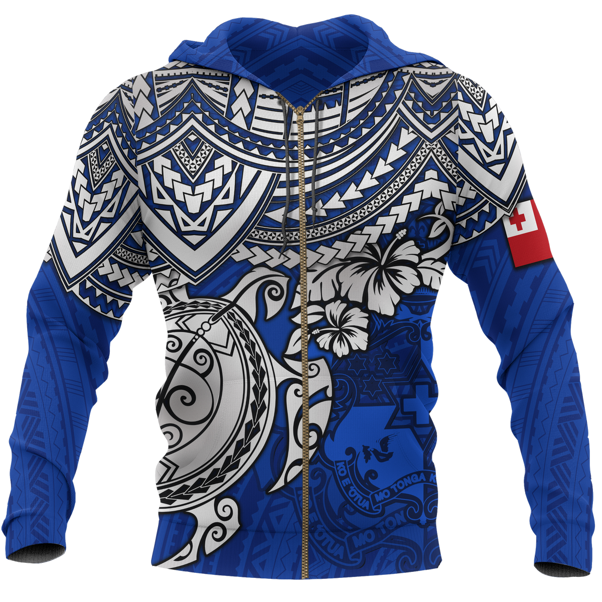 Tonga Polynesian Hoodie (Zip up) Blue Turtle Unisex Blue - Polynesian Pride