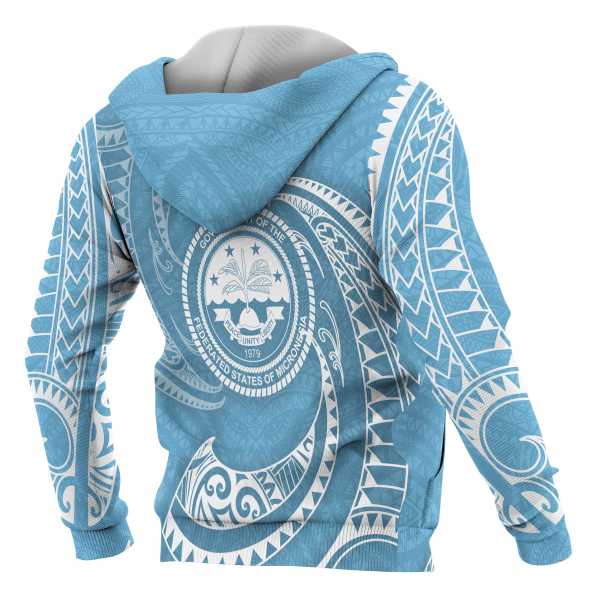 Federated States of Micronesia All Over Zip up Hoodie Blue Tribal Wave - Polynesian Pride
