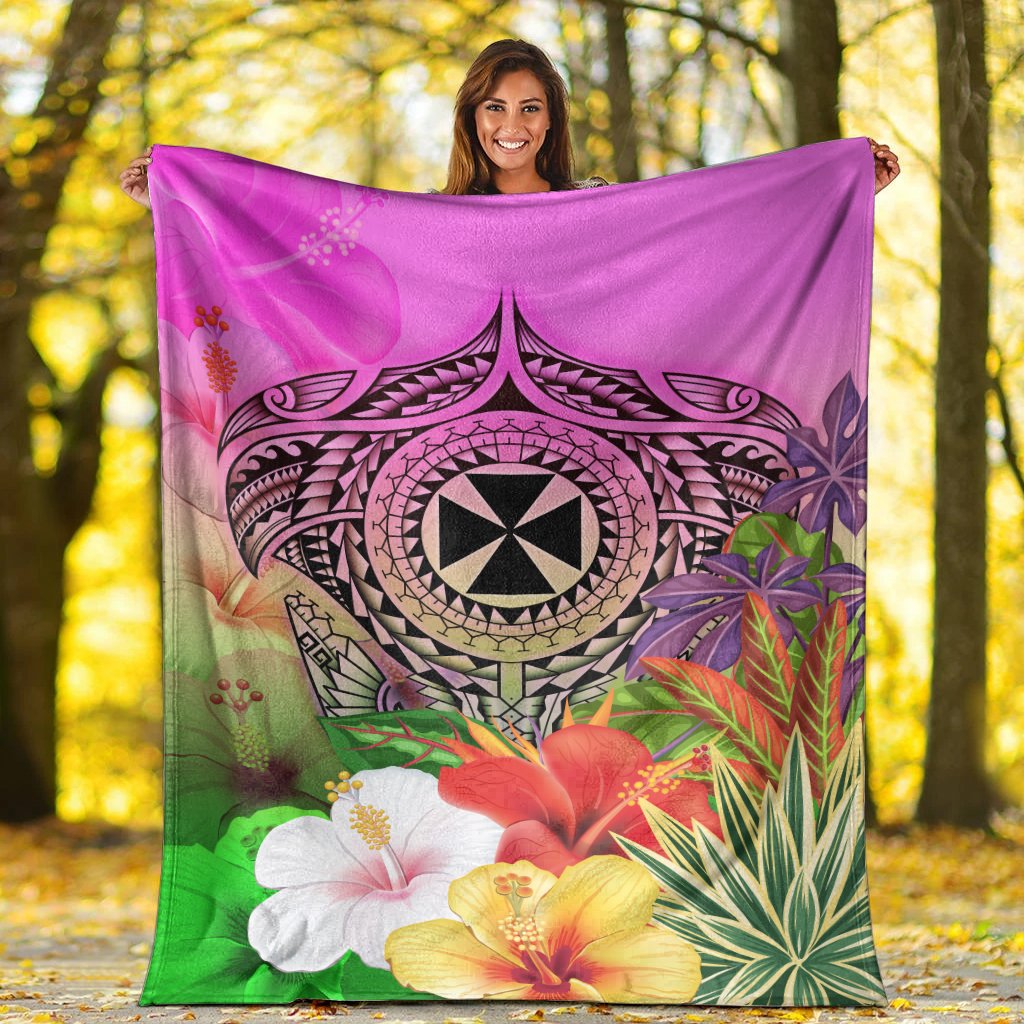 Wallis and Futuna Premium Blanket - Manta Ray Tropical Flowers - Polynesian Pride