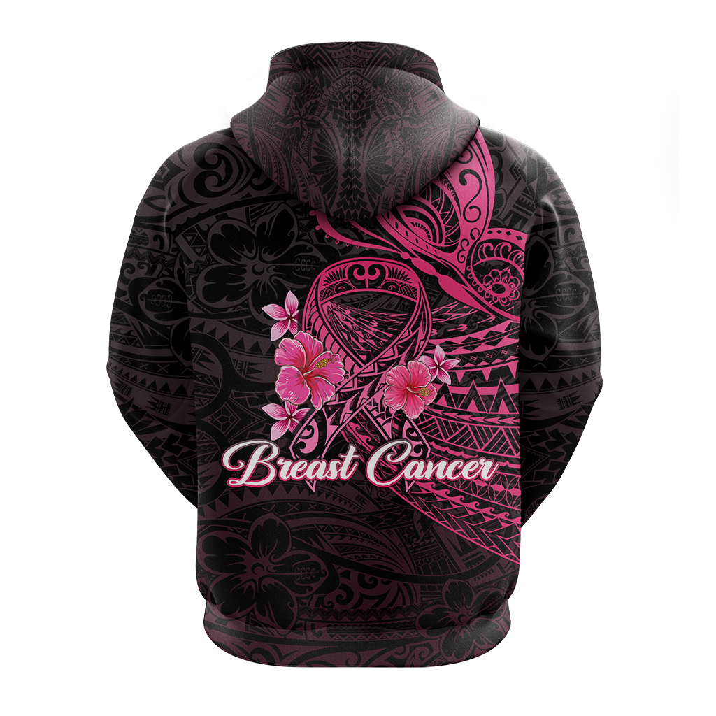 Breast Cancer Pink Ribbon Butterfly Polynesian Black Version Hoodie LT12 - Polynesian Pride