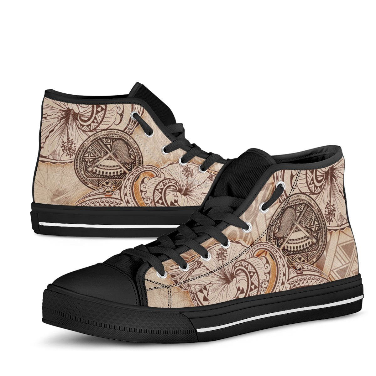 American Samoa High Top Shoes - Hibiscus Flowers Vintage Style - Polynesian Pride