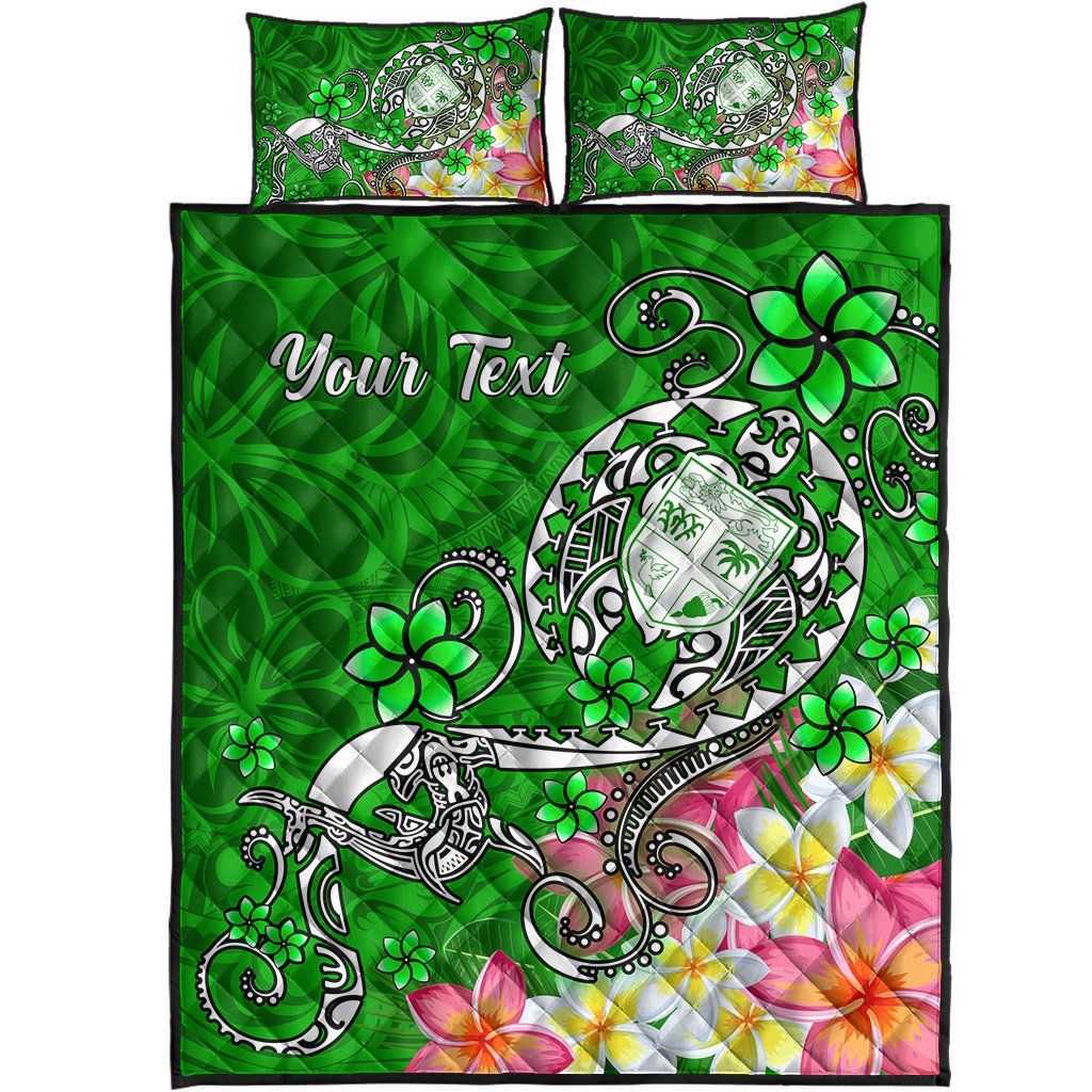 Fiji Custom Personalised Quilt Bed Set - Turtle Plumeria (Green) - Polynesian Pride