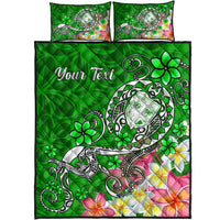 Fiji Custom Personalised Quilt Bed Set - Turtle Plumeria (Green) - Polynesian Pride