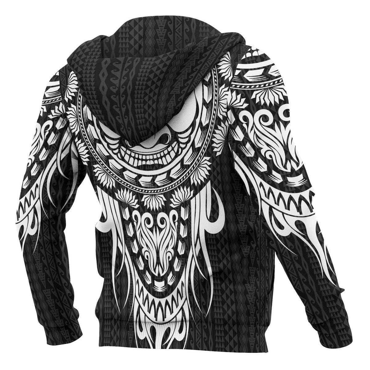 Polynesian All Over Zip up Hoodie Tattoo Tiki White - Polynesian Pride