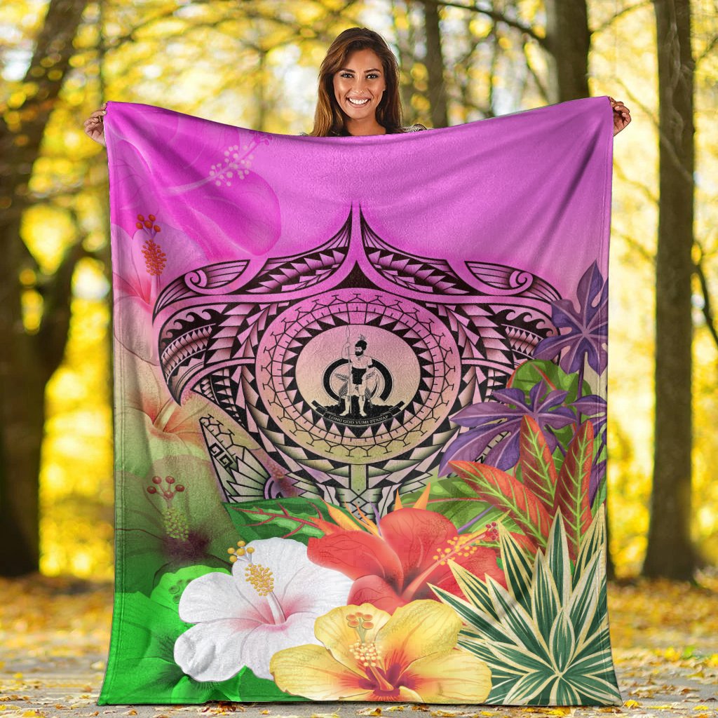 Vanuatu Premium Blanket - Manta Ray Tropical Flowers - Polynesian Pride