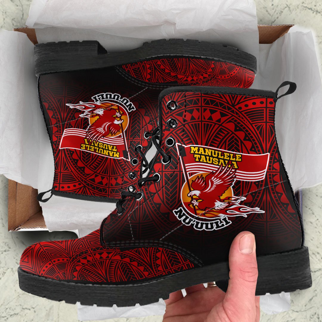 American Samoa Leather Boots - Manulele Tausala Nuuuli (Ver 2) Red - Polynesian Pride