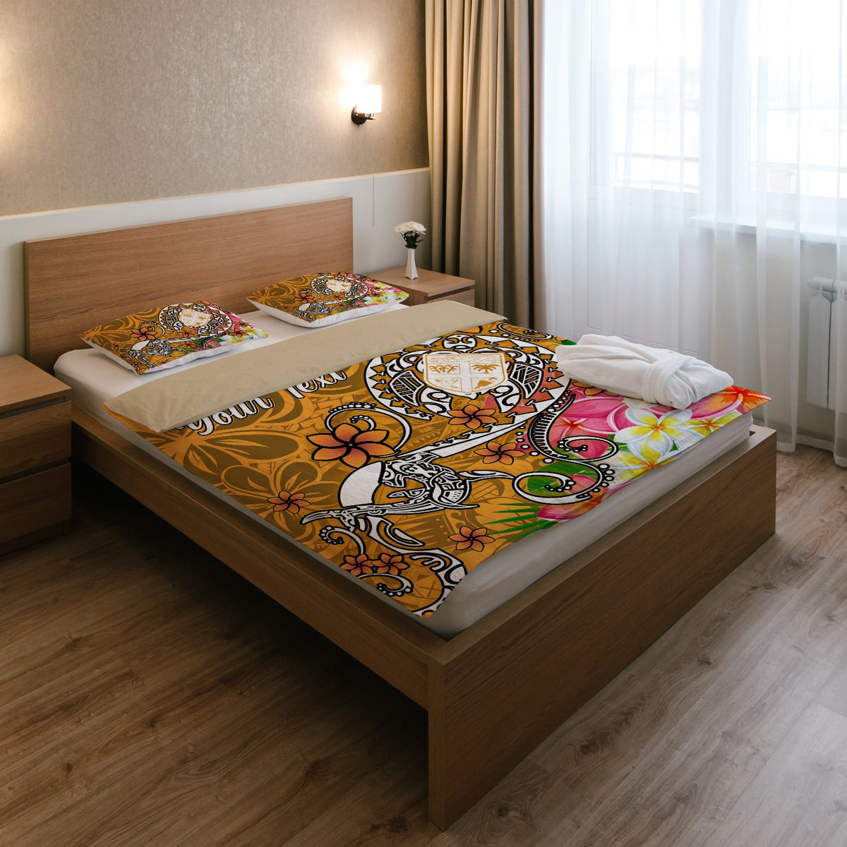Fiji Custom Personalised Bedding Set - Turtle Plumeria (Gold) - Polynesian Pride