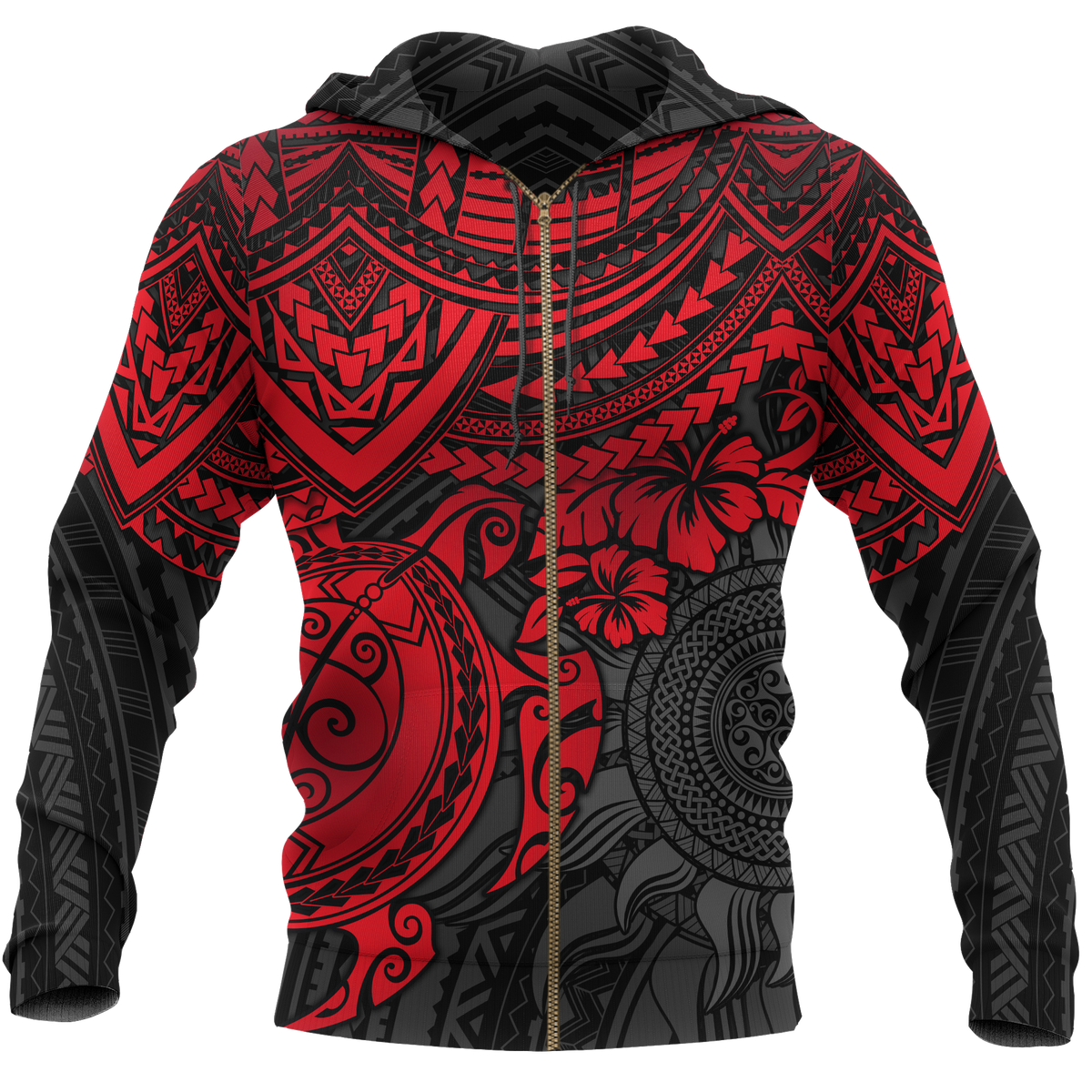Polynesian Zip up Hoodie Polynesian Red Turtle Unisex Red - Polynesian Pride