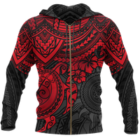 Polynesian Zip up Hoodie Polynesian Red Turtle Unisex Red - Polynesian Pride