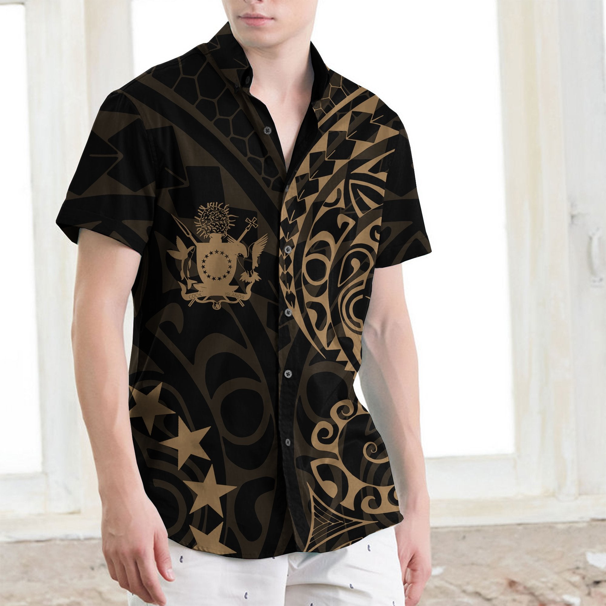 Cook Islands Short Sleeve Shirt Gold Men Gold - Polynesian Pride