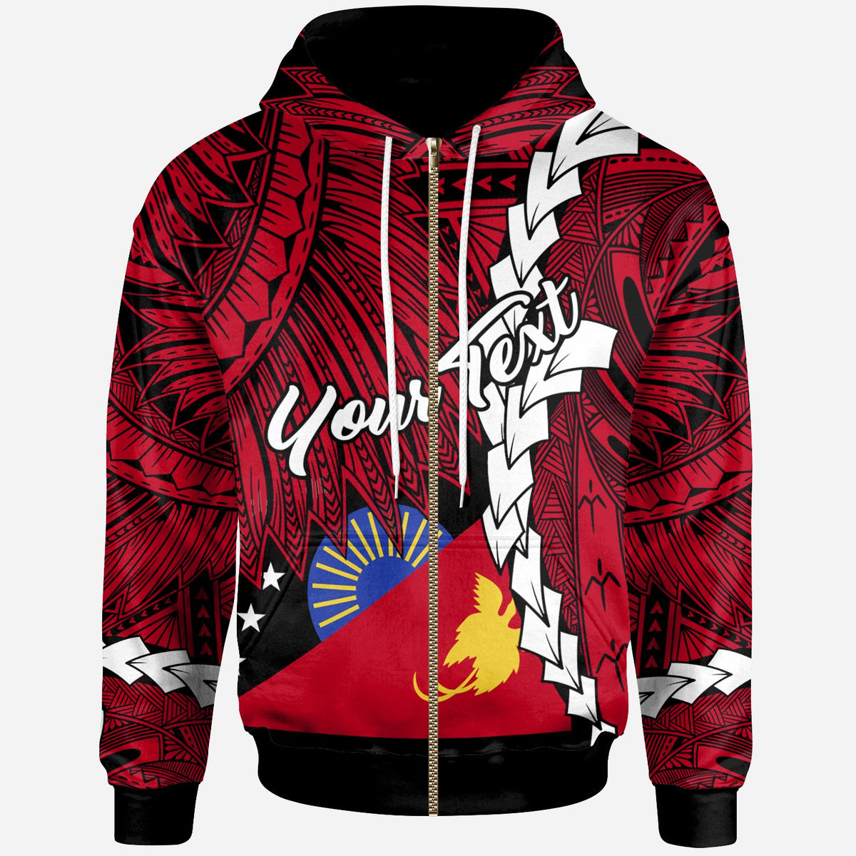Papua New Guinea Sandaun Province Polynesian Custom Zip Hoodie Tribal Wave Tattoo Unisex Red - Polynesian Pride
