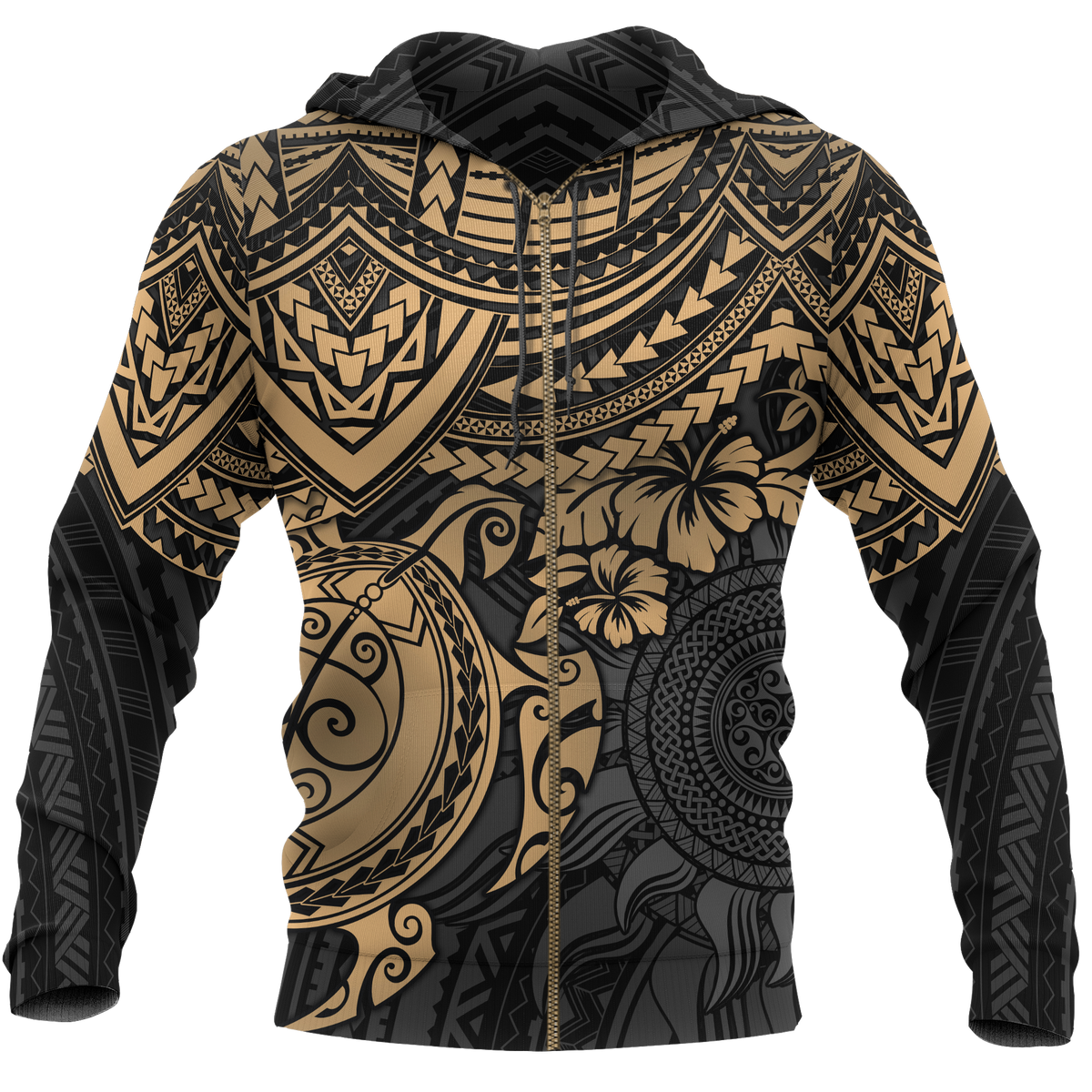 Polynesian Zip Hoodie Polynesian Golden Turtle Unisex Golden - Polynesian Pride