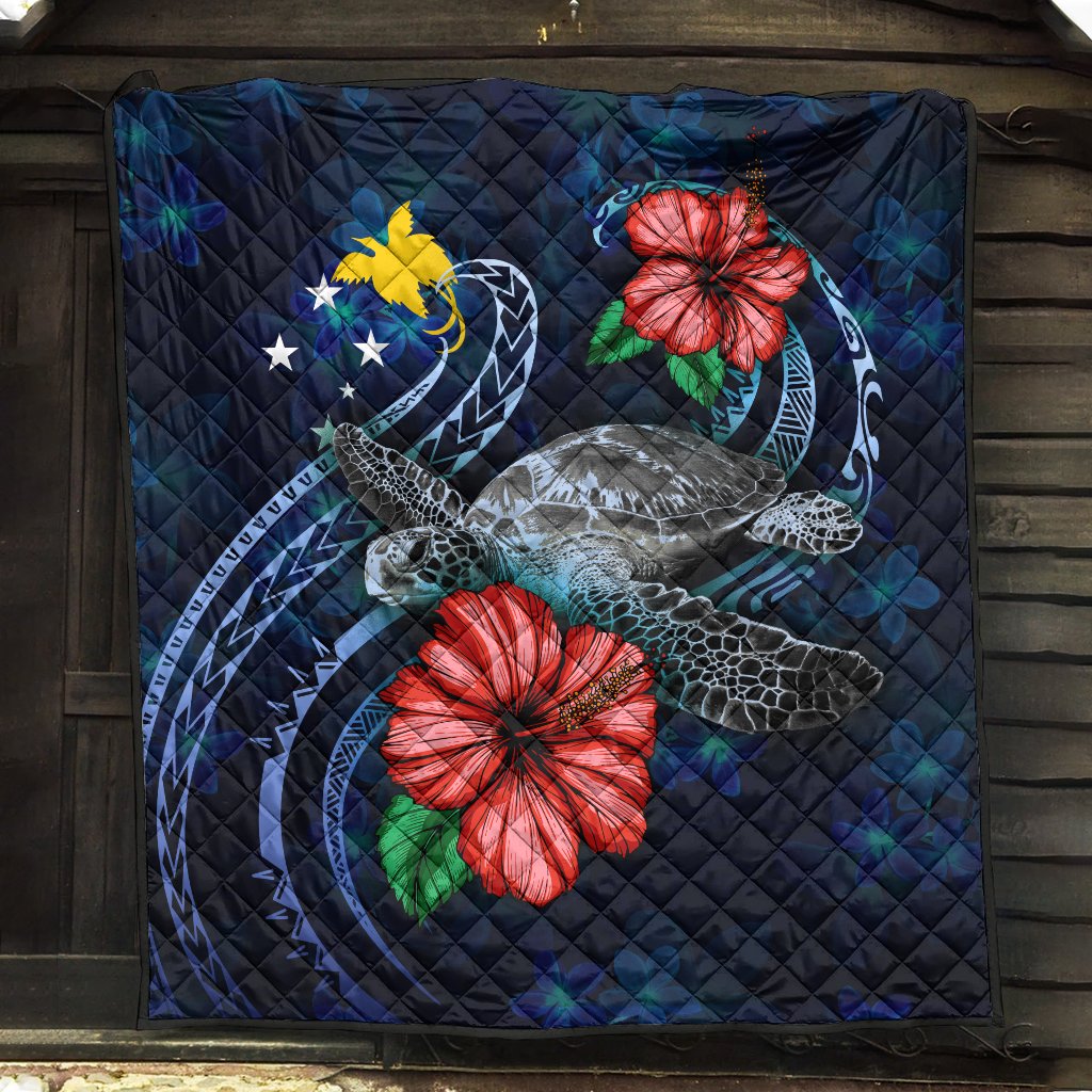 Papua New Guinea Polynesian Premium Quilt - Blue Turtle Hibiscus - Polynesian Pride