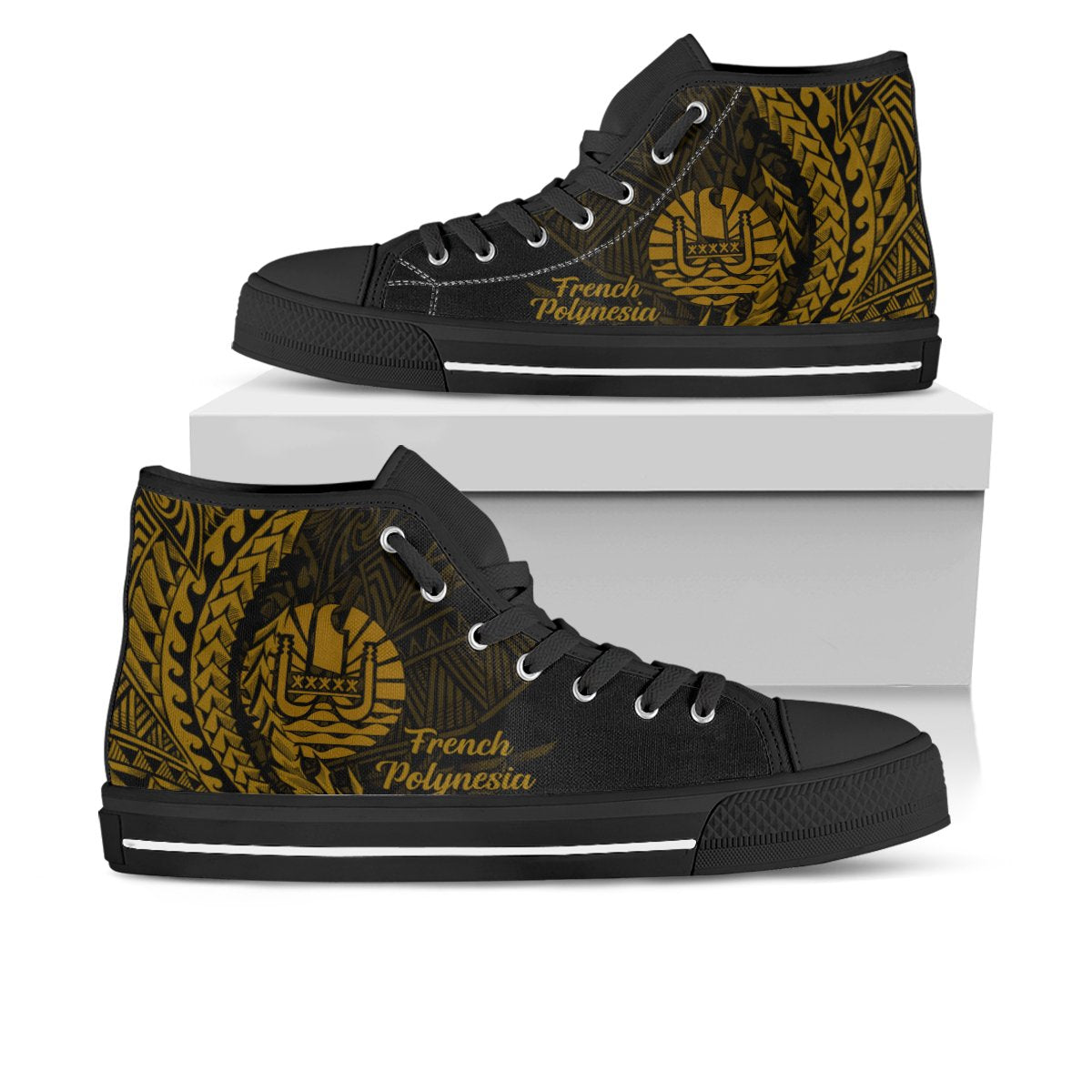 French Polynesia High Top Shoes - Wings Style Unisex Black - Polynesian Pride