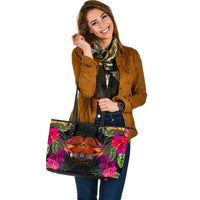 Papua New Guinea Large Leather Tote - Polynesian Hibiscus Pattern - Polynesian Pride