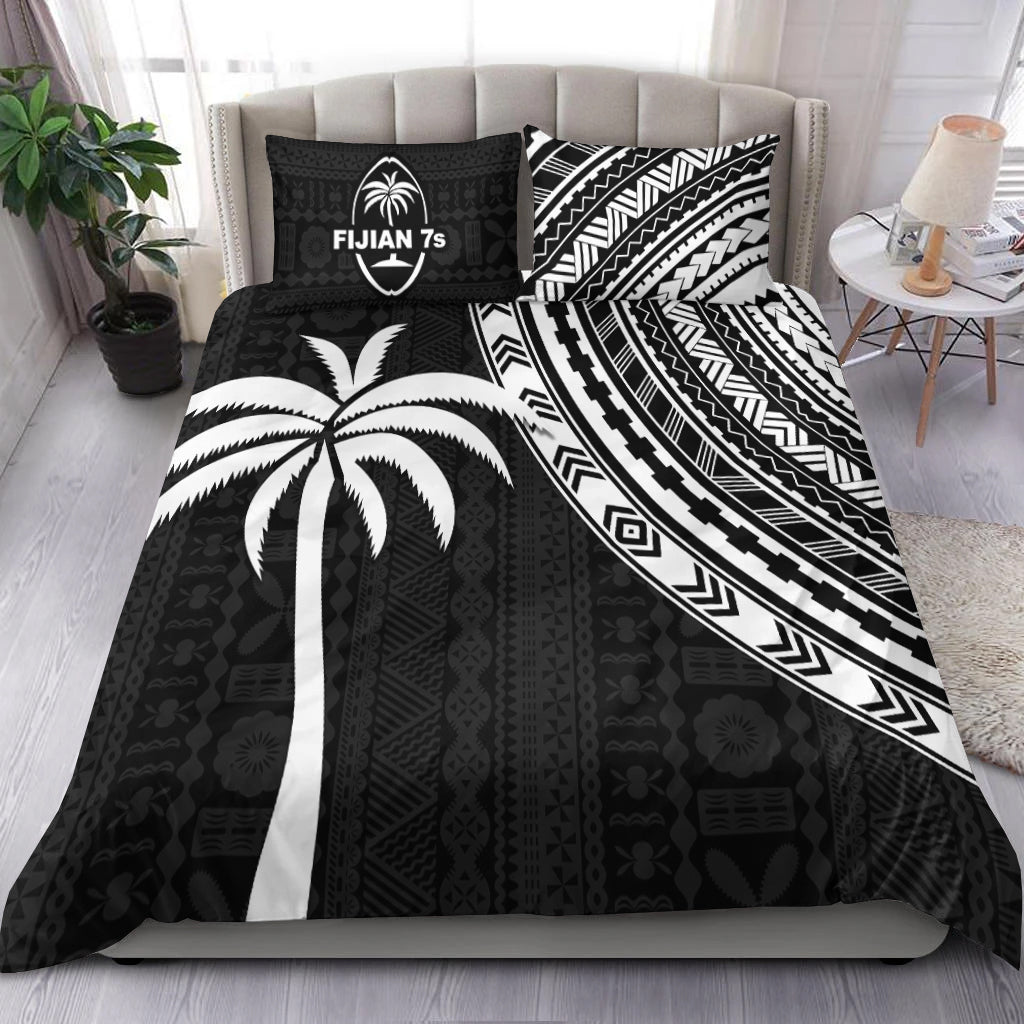 Fiji Rugby Sevens Bedding Set Fijian 7s Tapa Polynesian LT13 3 Pieces Bedding Set Black - Polynesian Pride