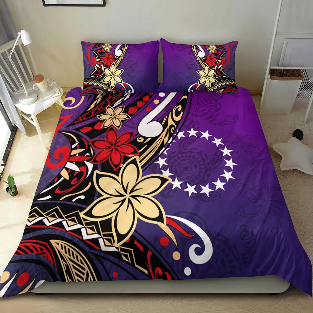 Cook Islands Bedding Set - Tribal Flower With Special Turtles Purple Color - Polynesian Pride