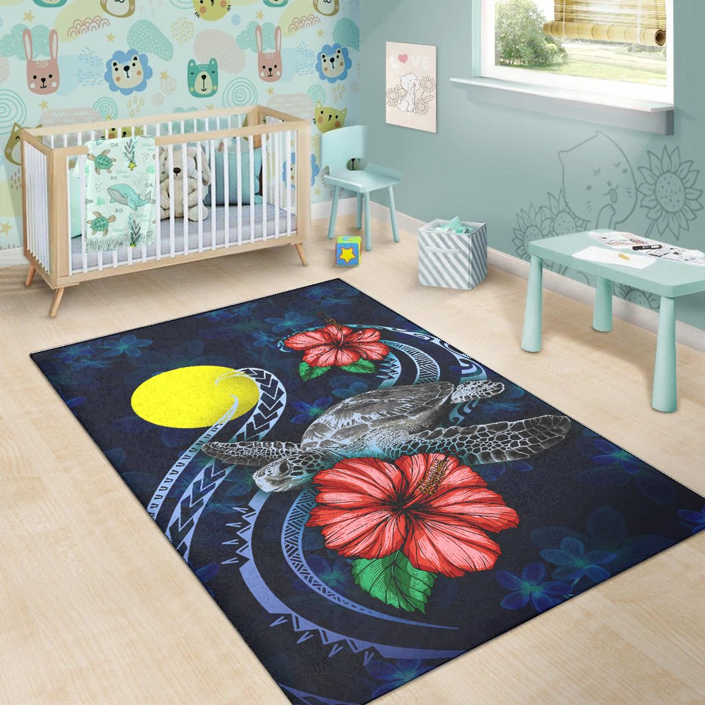 Palau Polynesian Area Rug - Blue Turtle Hibiscus - Polynesian Pride