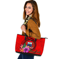 Samoa Polynesian Custom Personalised Large Leather Totes - Floral With Seal Red - Polynesian Pride