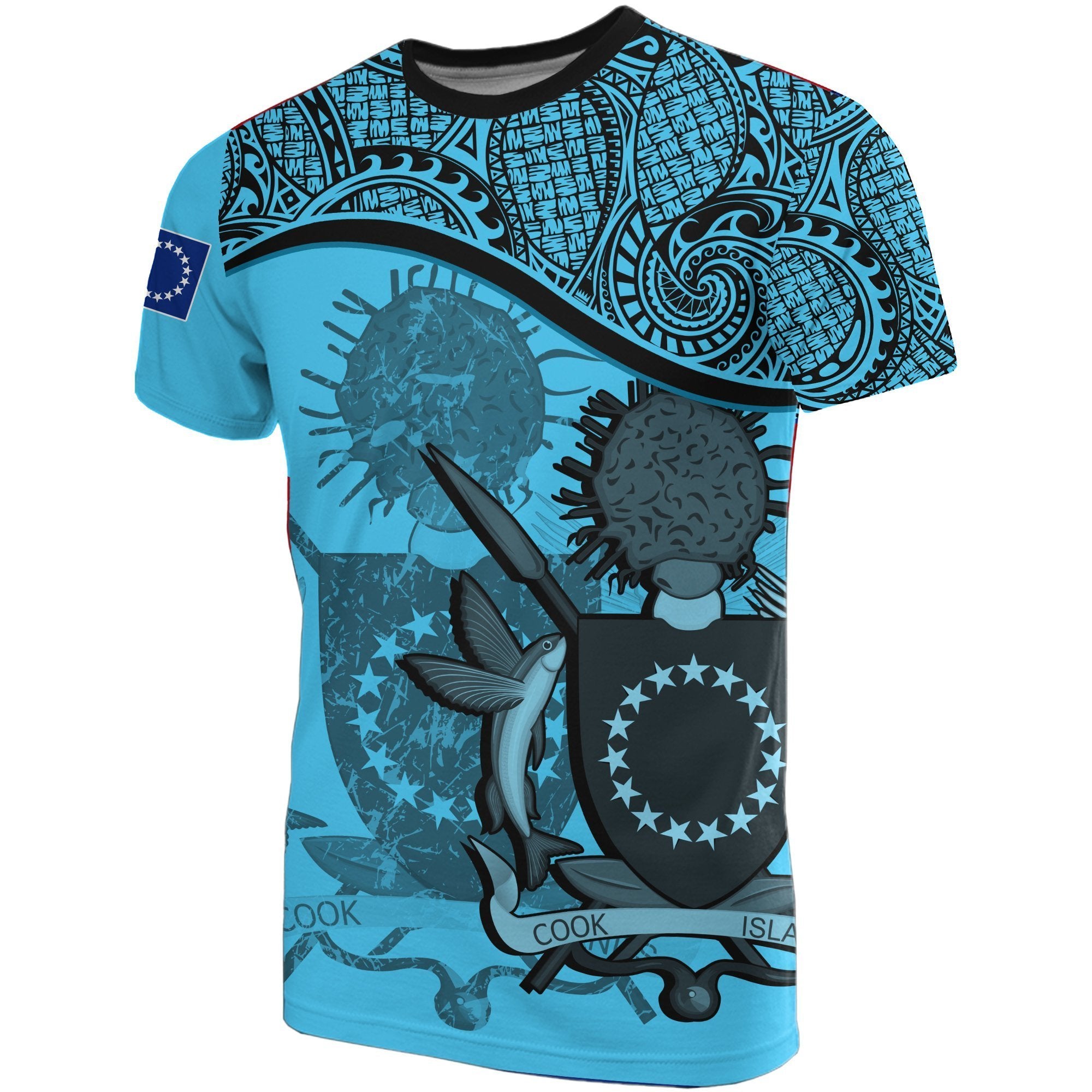 Cook islands Bleu Clair Coat of Arms T Shirt Unisex Black - Polynesian Pride
