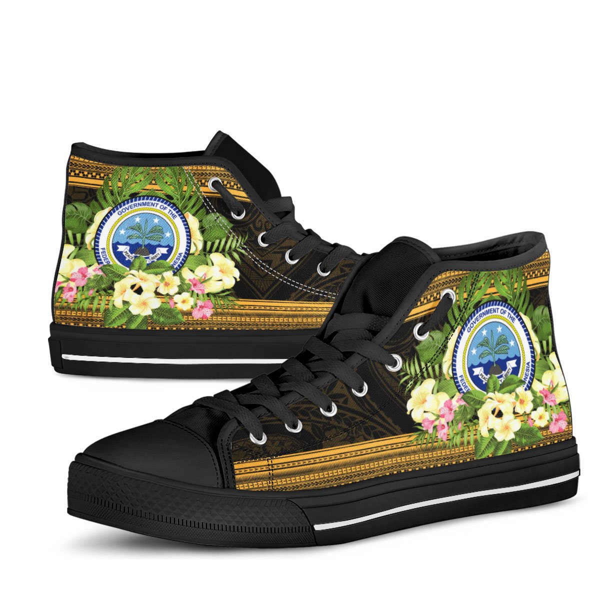 Federated States of Micronesia High Top Shoes - Polynesian Gold Patterns Collection - Polynesian Pride