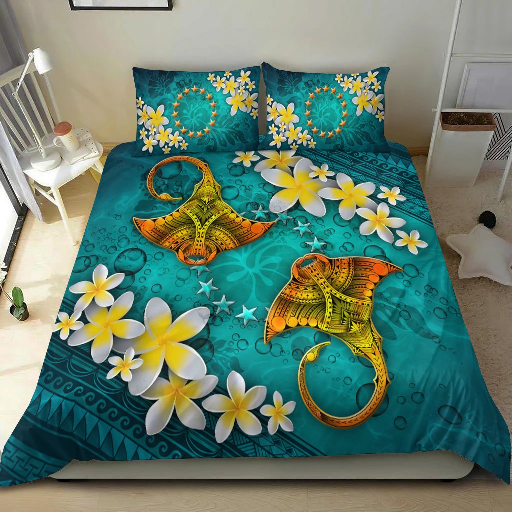 Cook Islands Polynesian Bedding Set - Manta Ray Ocean Blue - Polynesian Pride