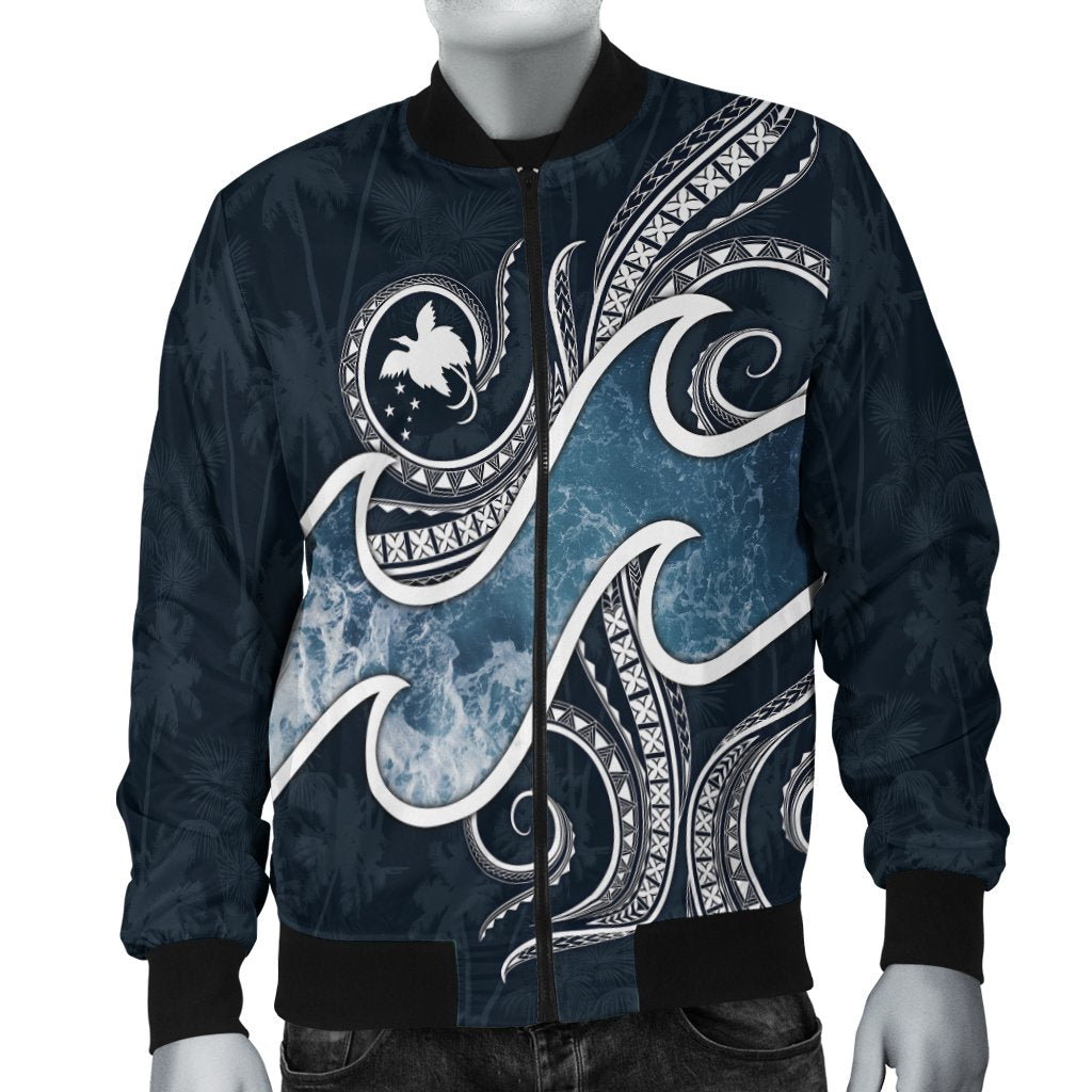 Papua New Guinea Polynesian Men's Bomber Jacket - Ocean Style Blue - Polynesian Pride