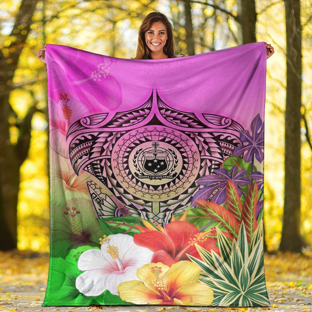 Samoa Premium Blanket - Manta Ray Tropical Flowers - Polynesian Pride