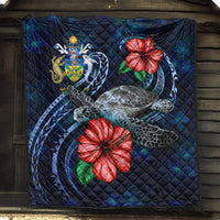 Solomon Islands Polynesian Premium Quilt - Blue Turtle Hibiscus - Polynesian Pride