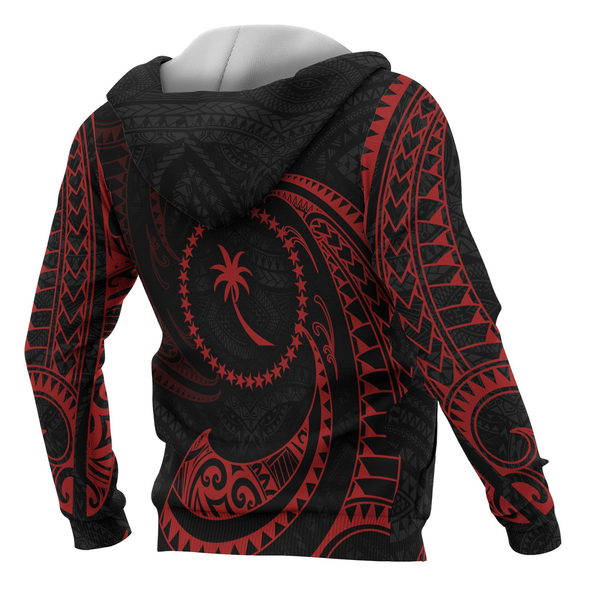 Chuuk Micronesia ll Over Hoodie Red Tribal Wave - Polynesian Pride