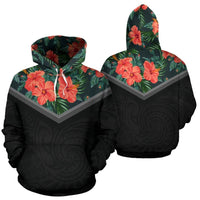 Hawaii Red Hibiscus Hoodie Unisex Black - Polynesian Pride