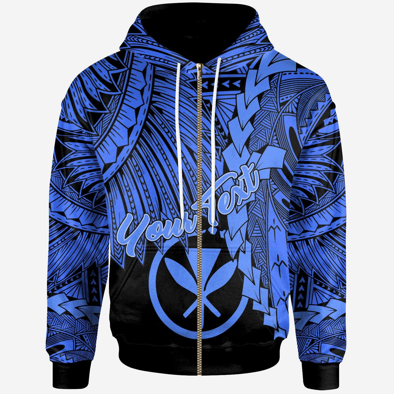 Polynesian Hawaii Custom Zip up Hoodie Tribal Wave Tattoo Blue Unisex Blue - Polynesian Pride