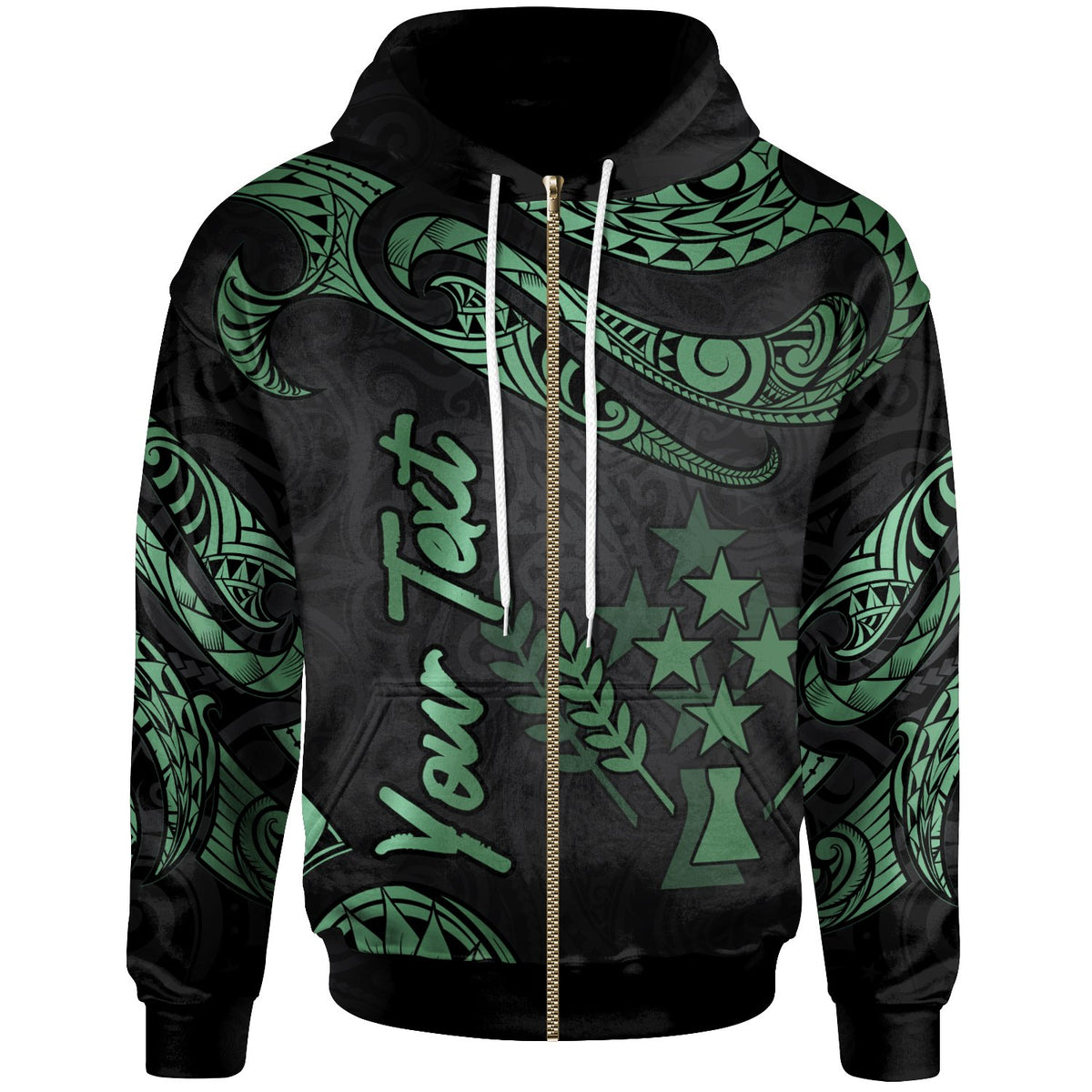 Kosrae Micronesia Custom Zip Hoodie Polynesian Tattoo Green Version Unisex Green - Polynesian Pride