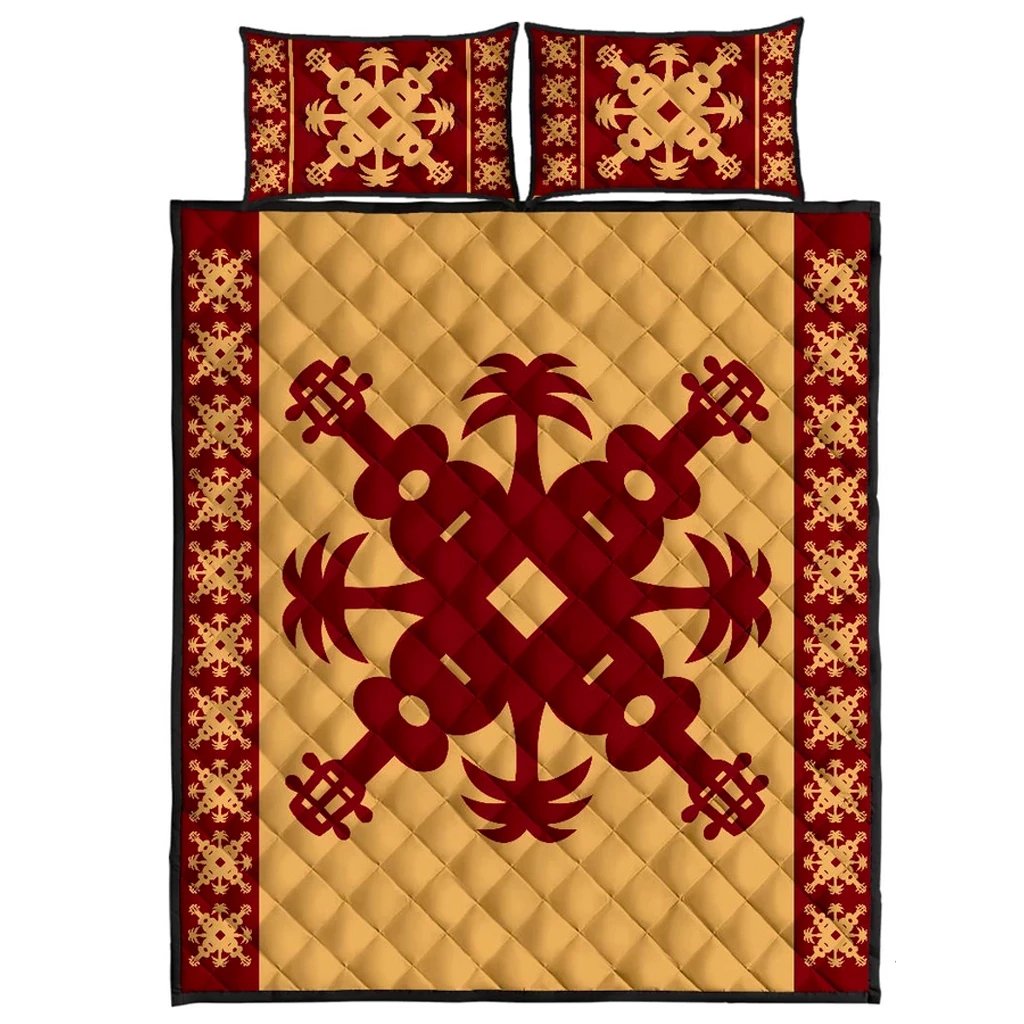 Hawaiian Quilt Pattern Ukulele And Coconut Quilt Bed Set Gold - Polynesian Pride