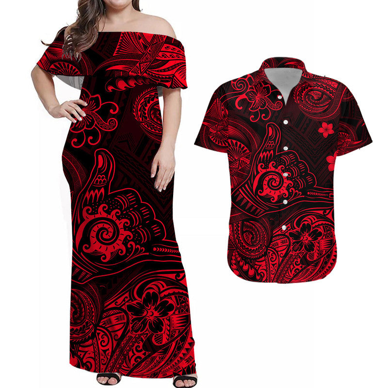 Hawaii Shaka Polynesian Matching Dress and Hawaiian Shirt Matching Couples Outfit Unique Style Red LT8 Red - Polynesian Pride