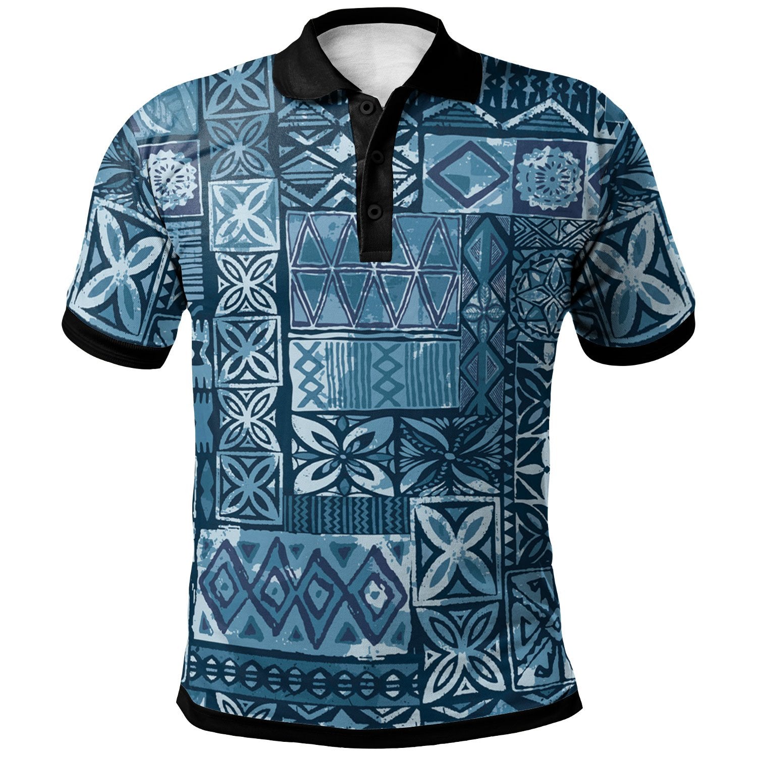 Polynesian Polo Shirt Blue Tapa Tribal Fabric Pattern Unisex Vintage Color - Polynesian Pride